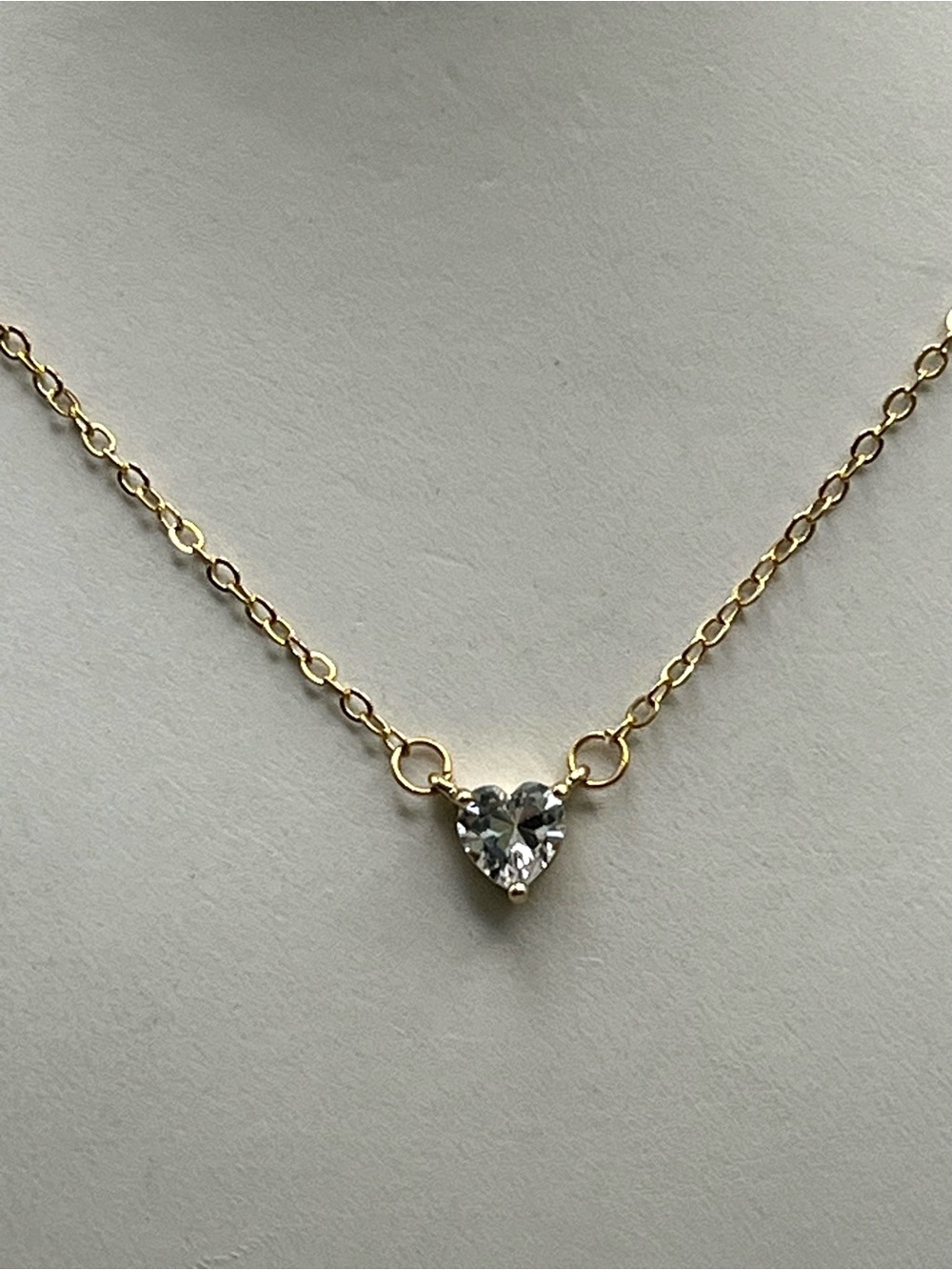 Gold Heart Pendant Necklace Cubic Zirconia Solitaire Dainty Chain Minimal